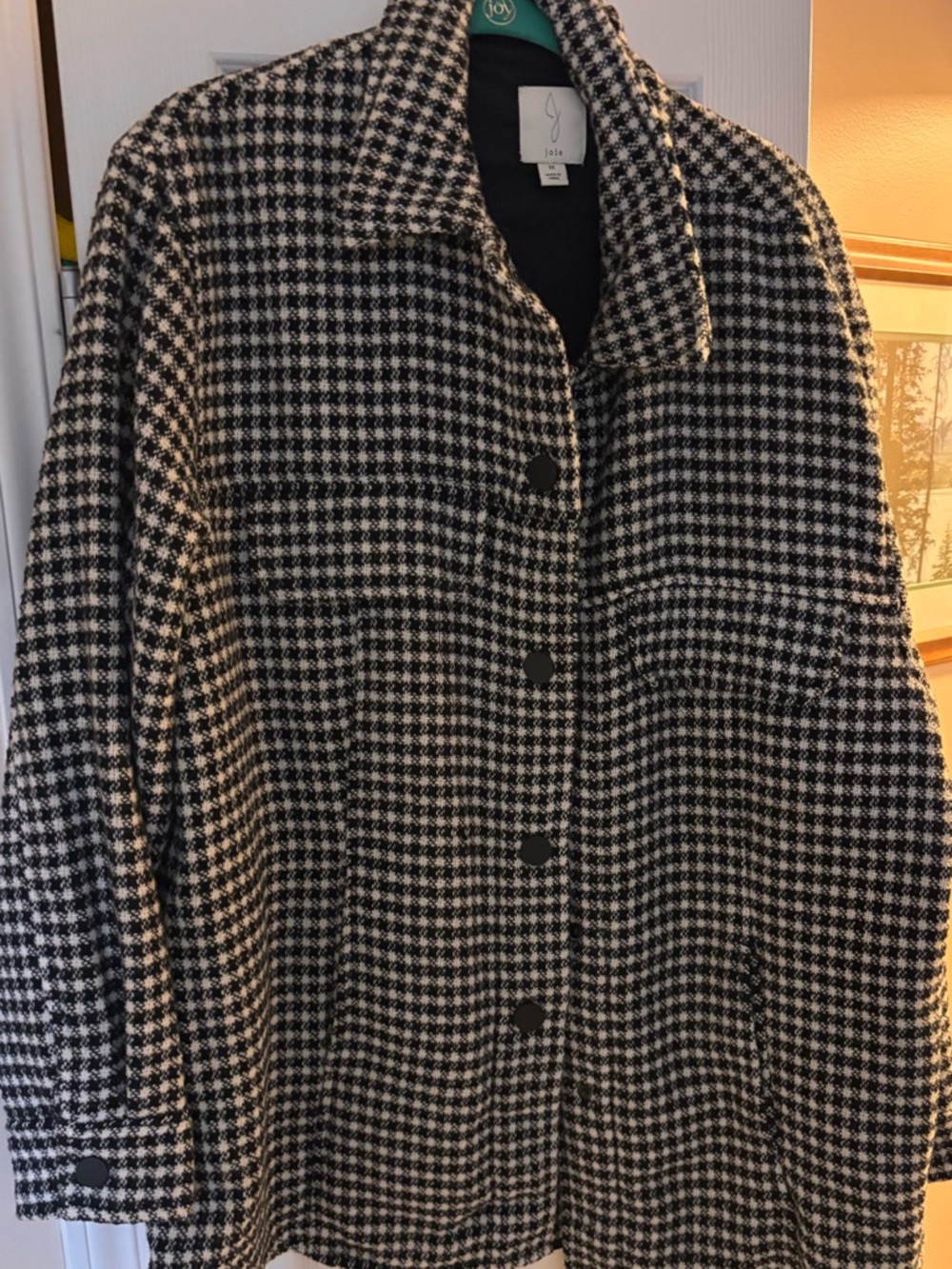 Joie Black & White Houndstooth Pea Coat r Open to Offers